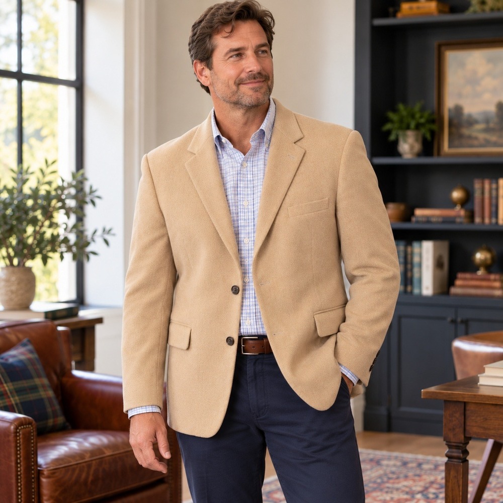 Jos A Bank Camel Hair Blazer 2 Button Sport Coat Tan Beige Classic Men's 44R